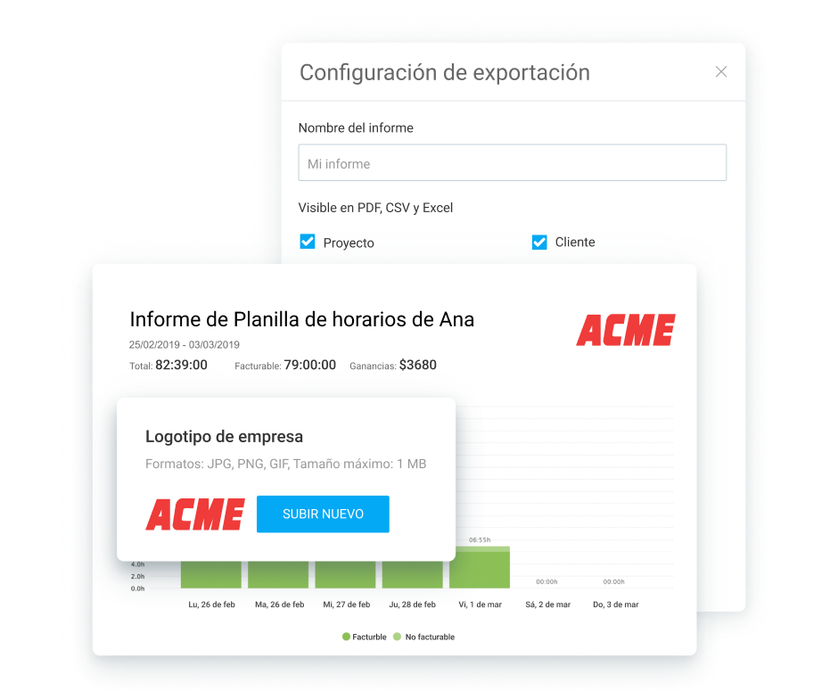 Exporta tus entradas de tiempo en PDF para un resumen detallado de tu tiempo registrado