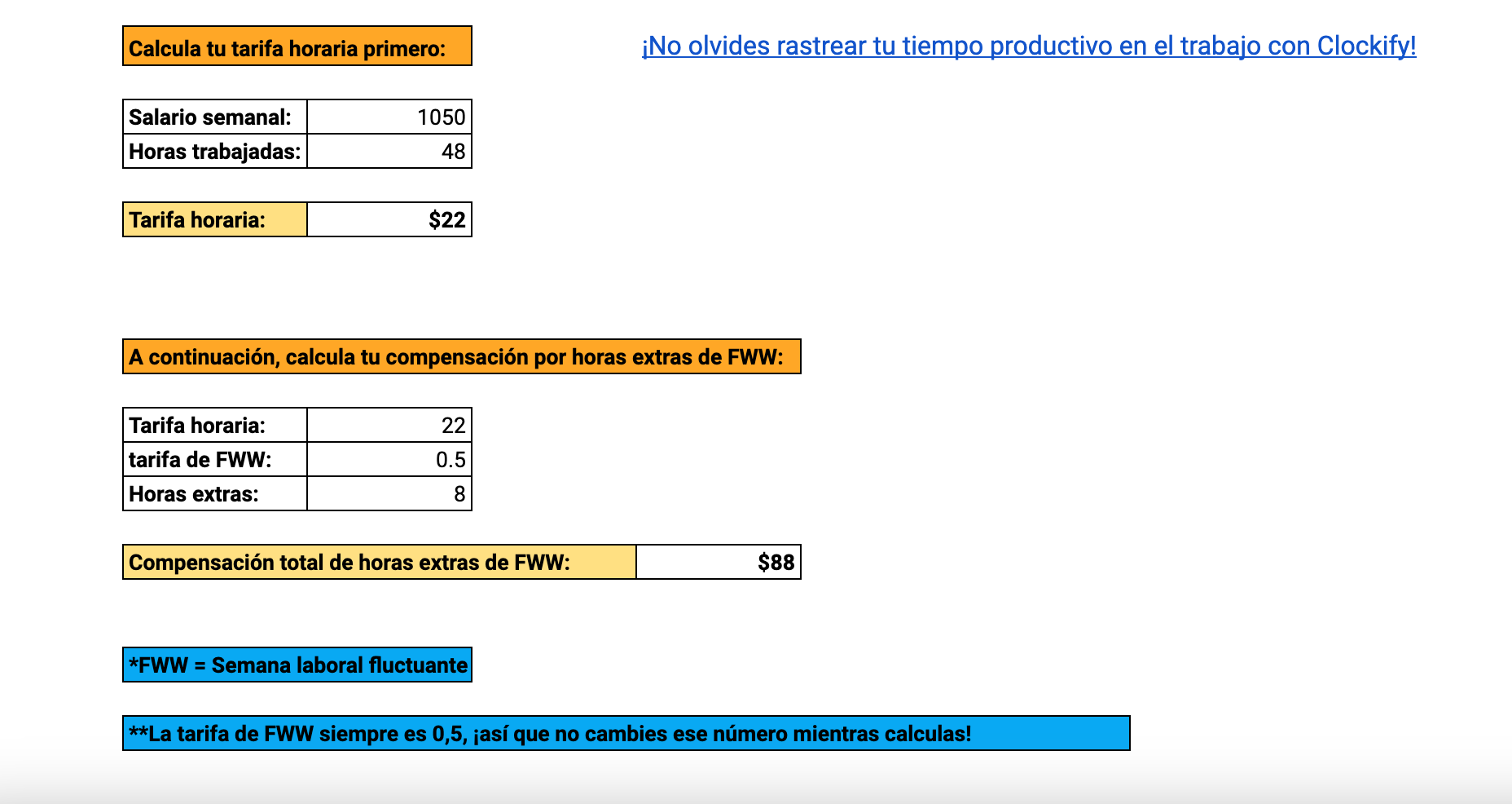 Calculadora de semana laboral fluctuante