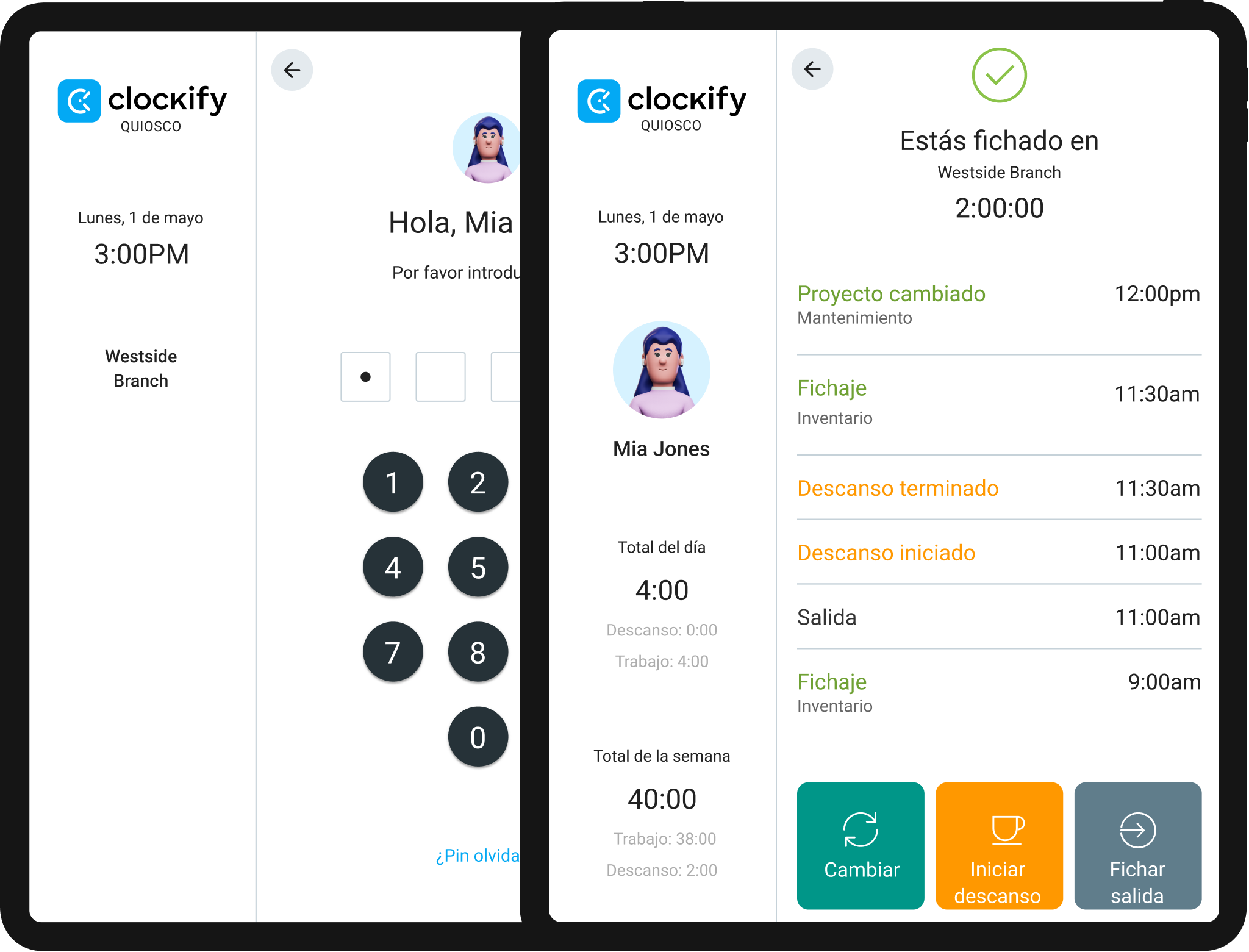 Quiosco para fichar entrada y salida