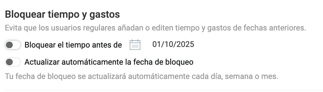 Bloquea el tiempo manualmente o actualiza automáticamente la fecha de bloqueo cada semana/mes en Clockify