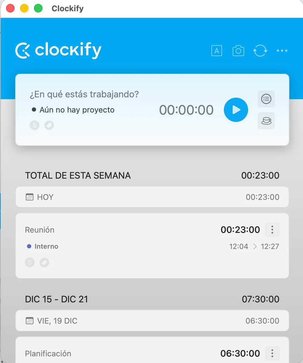 Registra el tiempo con la app de escritorio, navegador y móvil de Clockify