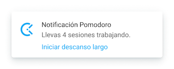 Temporizador Pomodoro: notificación para iniciar una pausa larga
