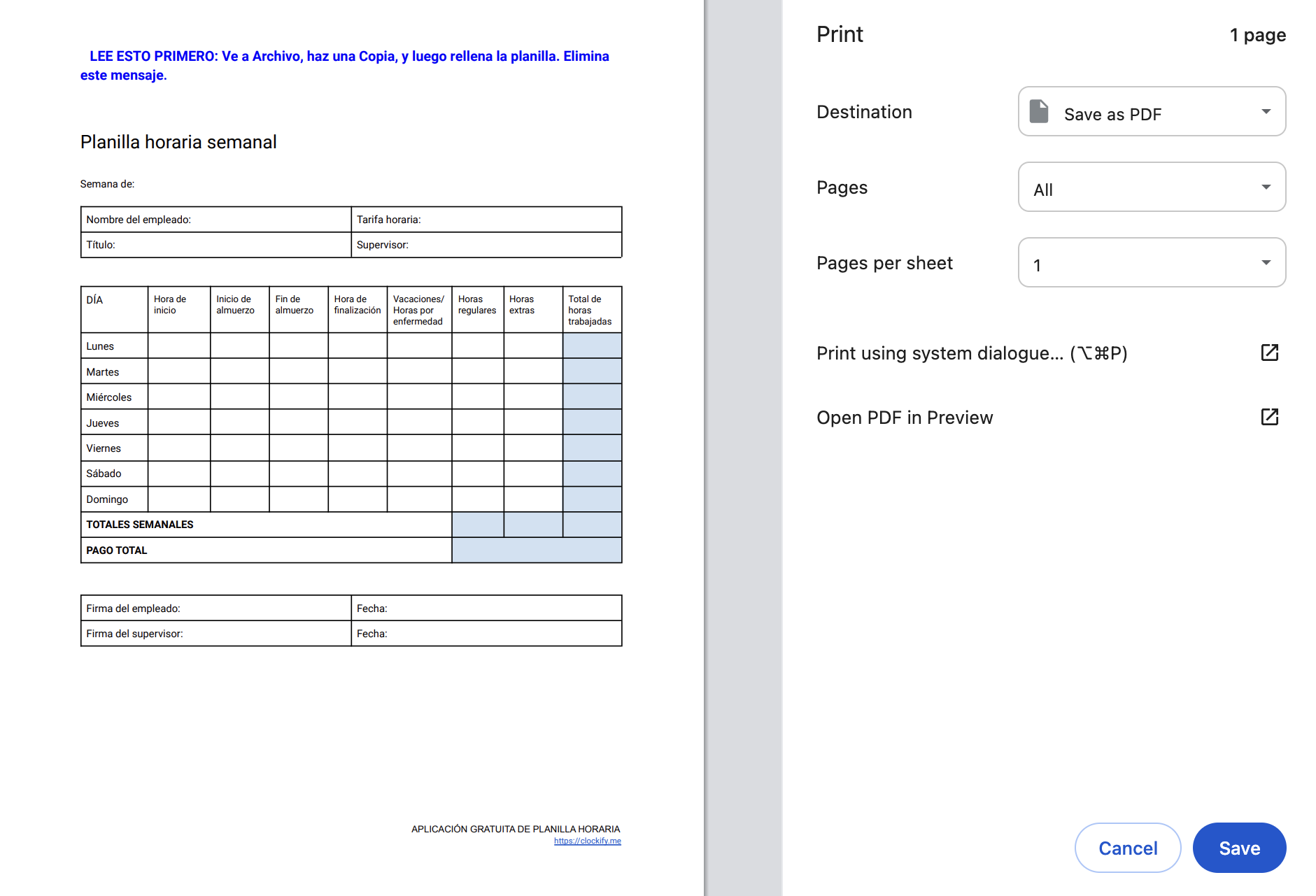 Imprima/descarga los datos de la calculadora de tarjetas de tiempo