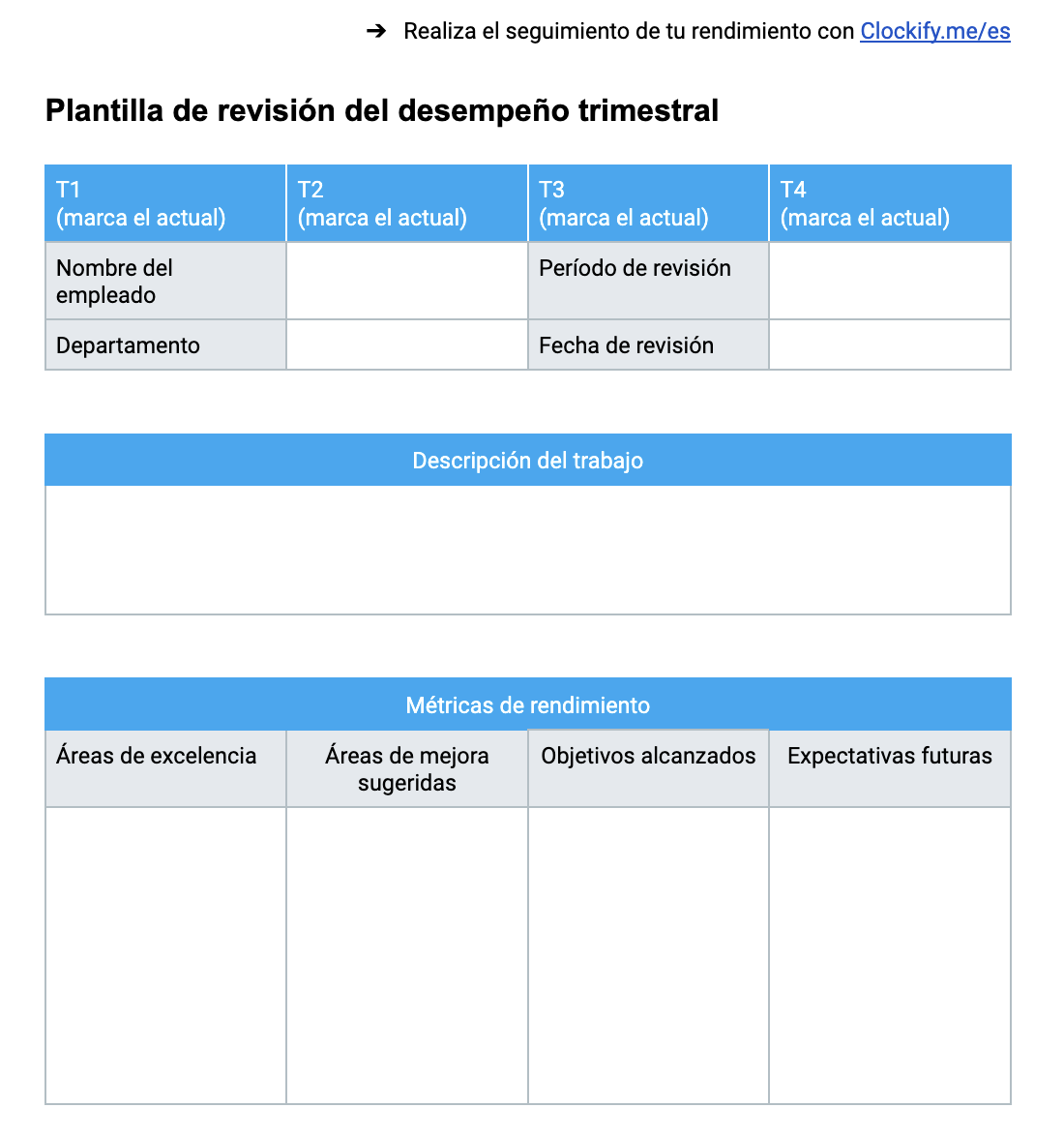 Plantilla de revisión del desempeño trimestral