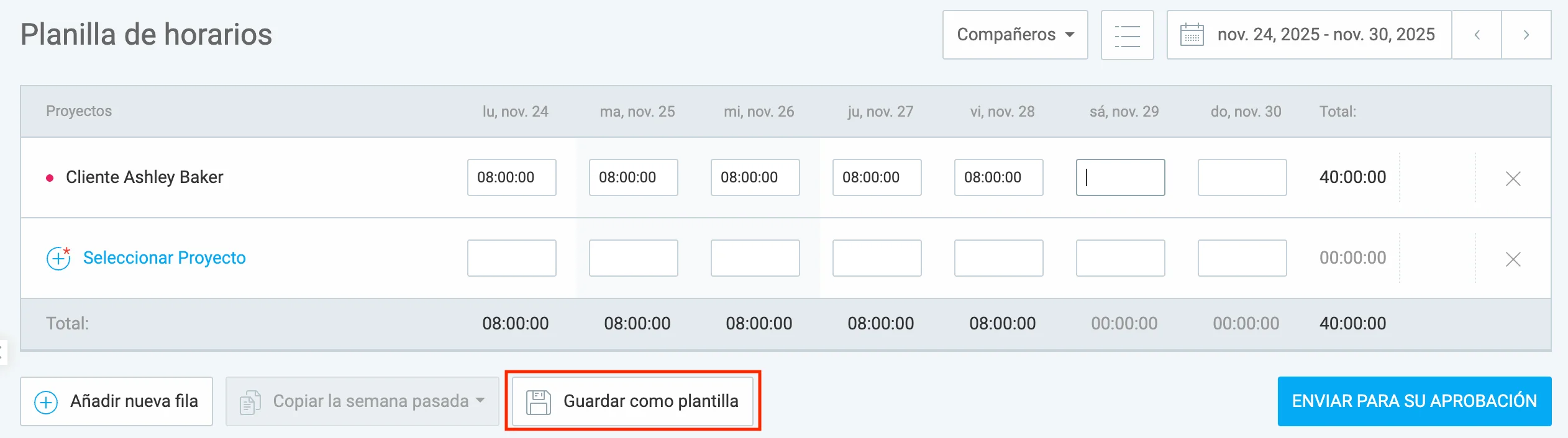 Guarda las plantillas de planillas de horarios para una entrada de tiempo rápida en Clockify