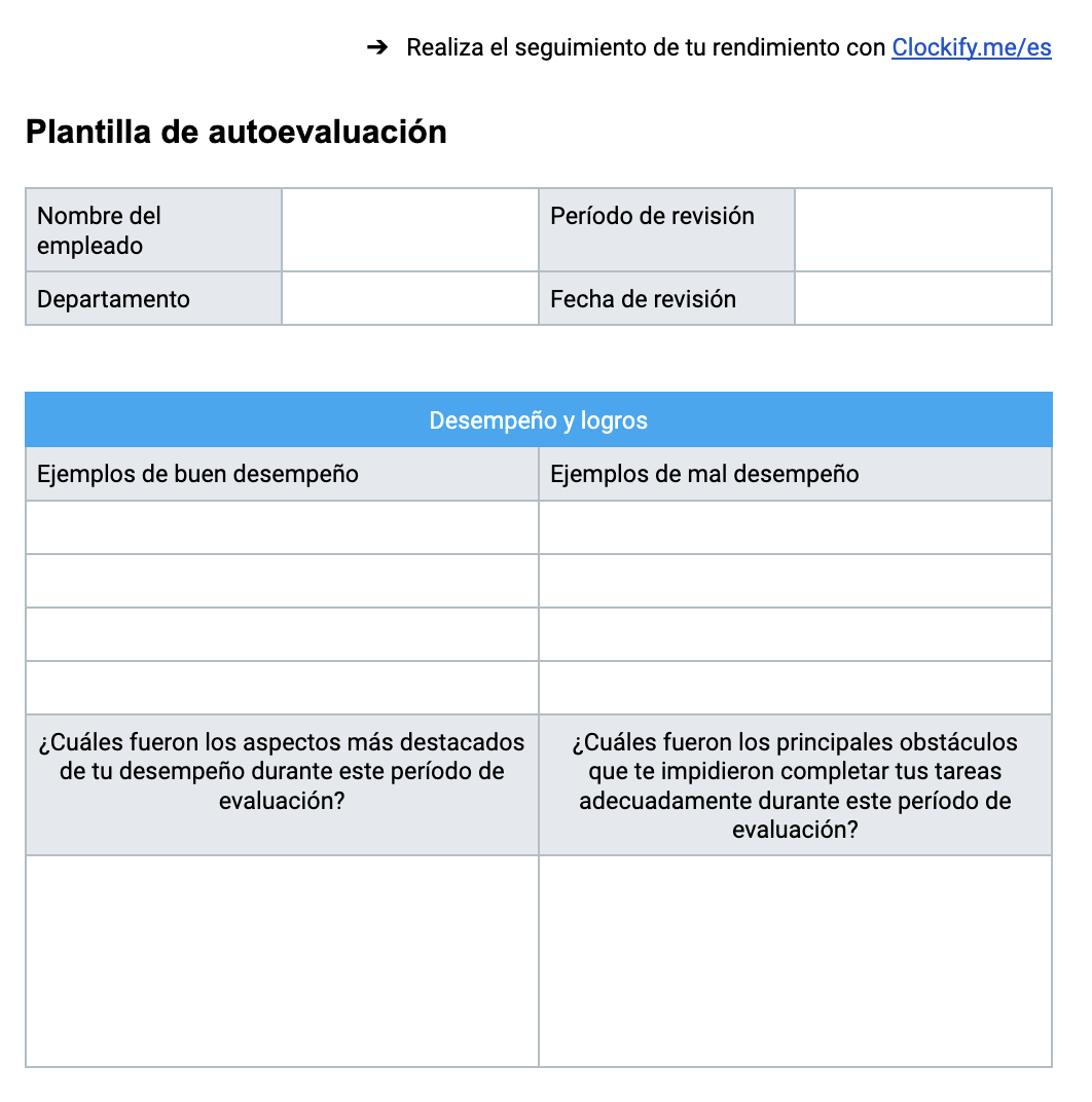 Plantilla de revisión de autoevaluación