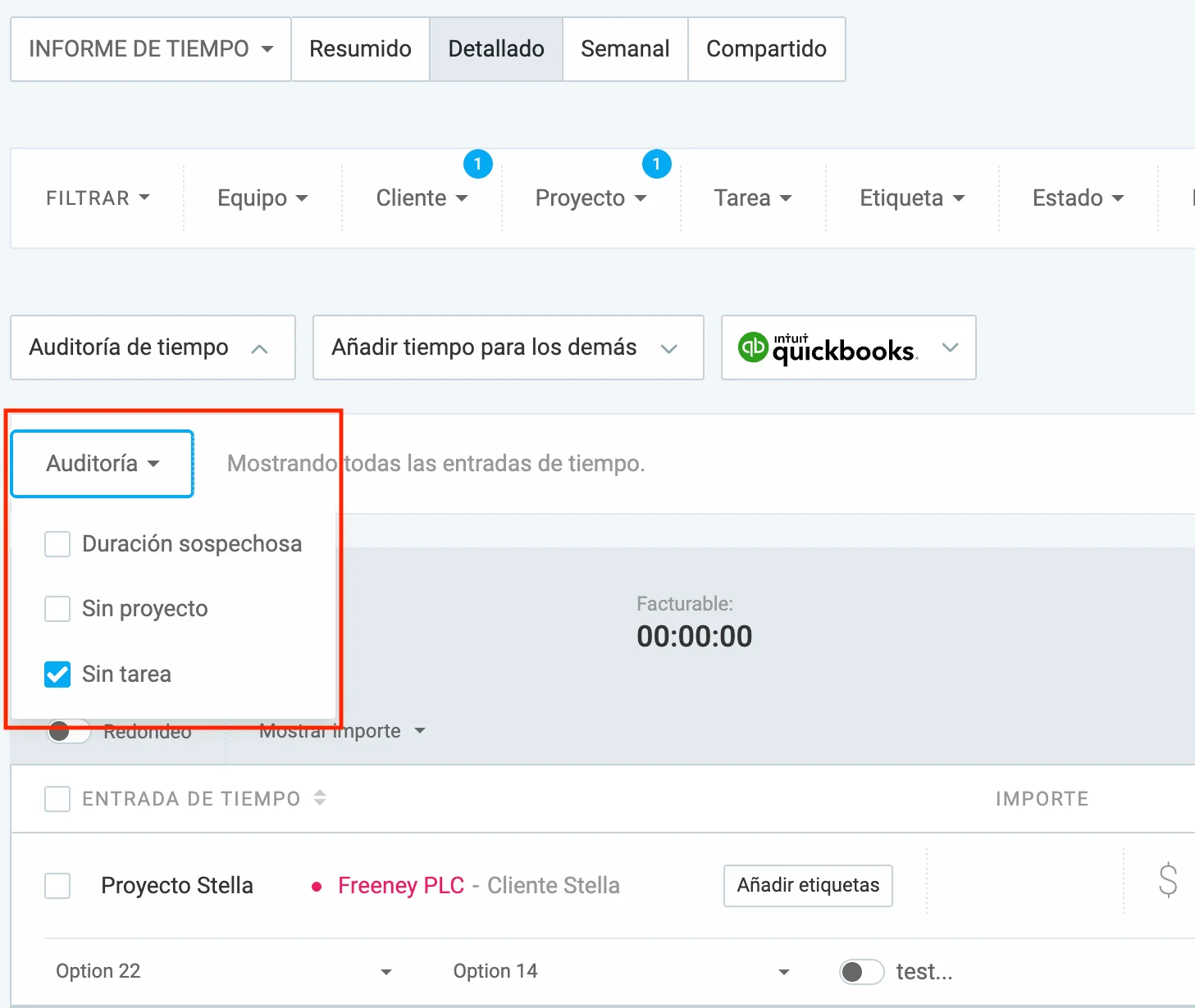 Establece la duración que hace la entrada sospechosa en Clockify
