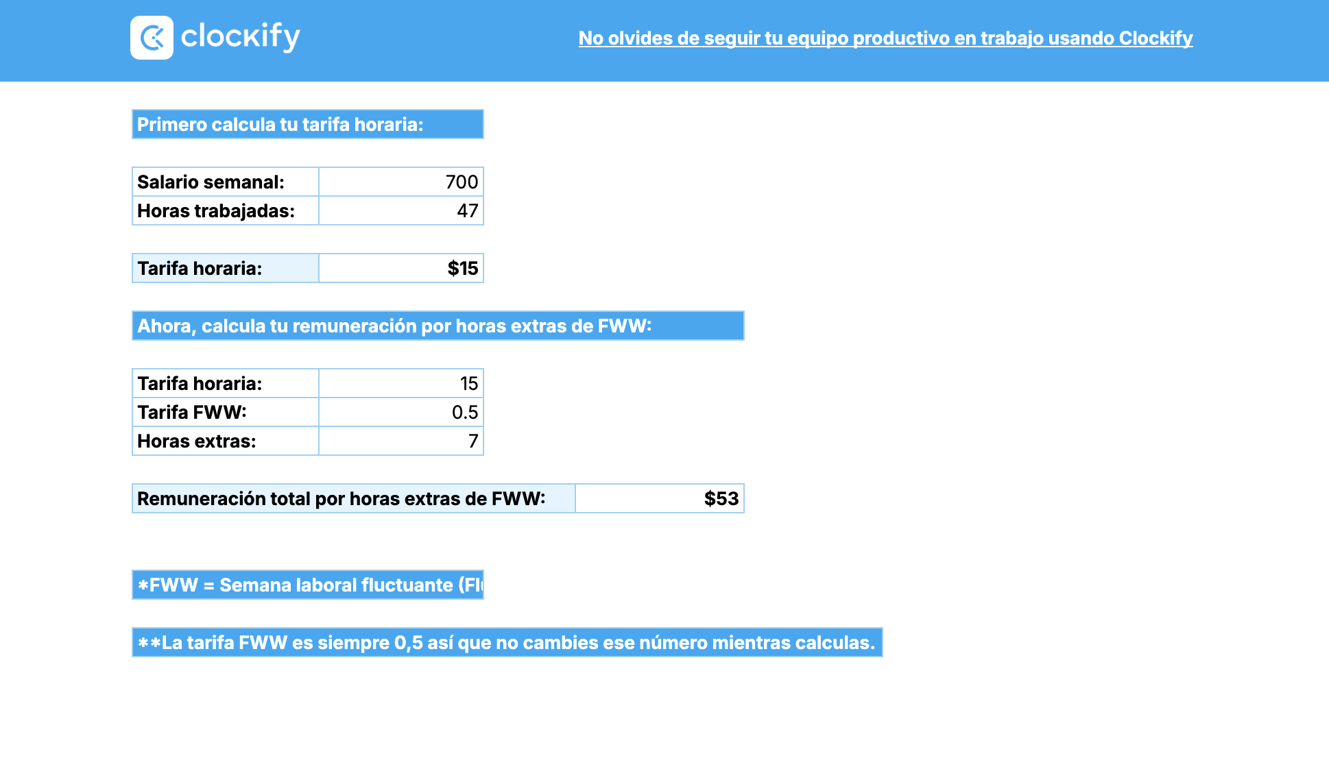 Calculadora de la semana laboral fluctuante