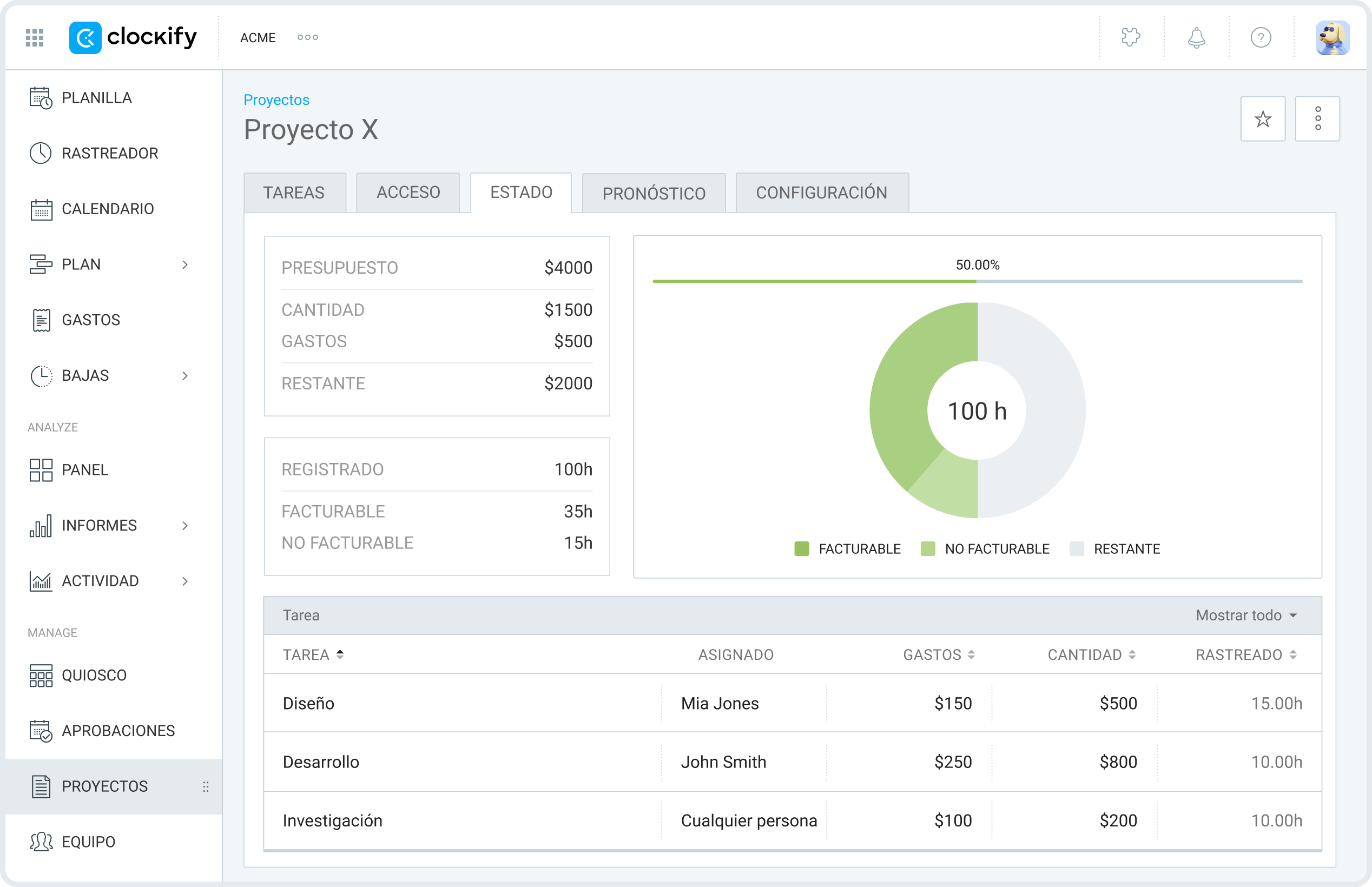 Seguimiento del progreso de tareas y proyectos utilizando Clockify