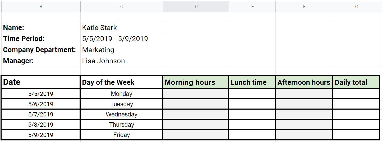 Basic Timesheet Template from clockify.me