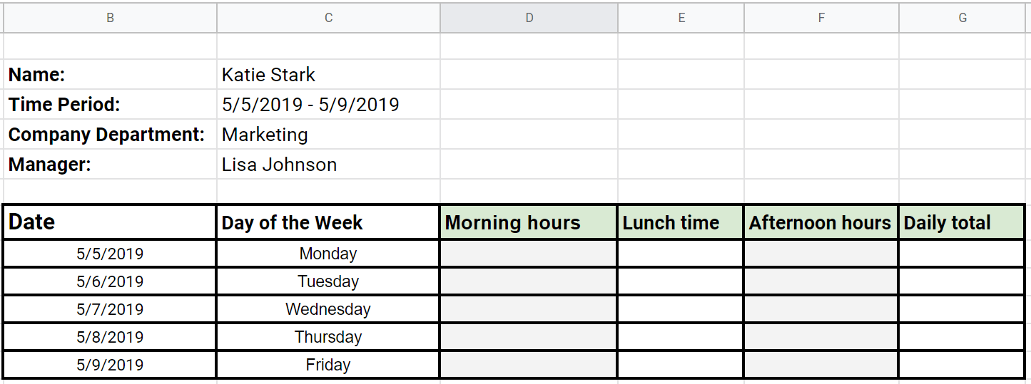 excel timecard template