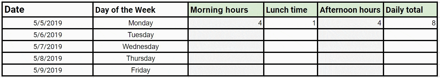 Calcul des heures de travail par jour