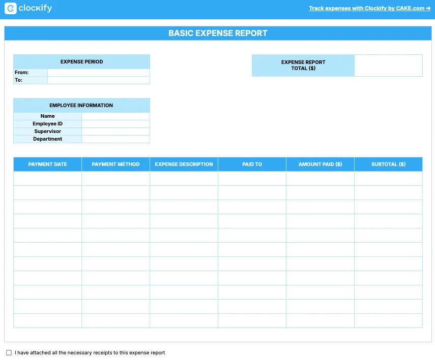 Basic expense report template