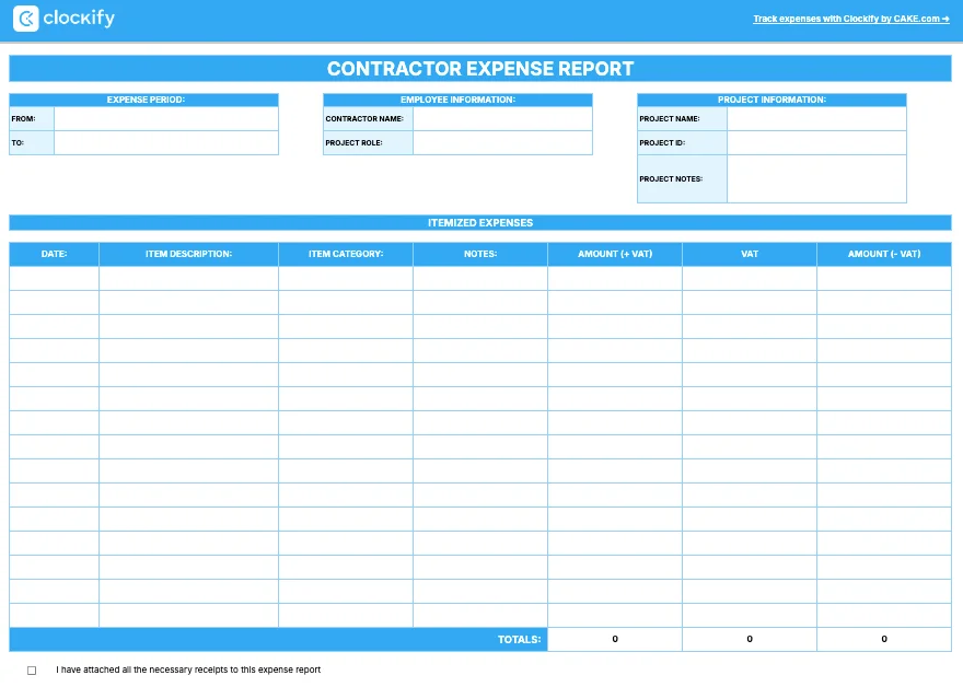 Contractor expense report template