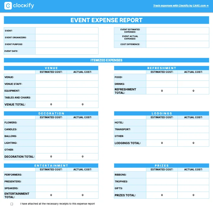 Event expense report template