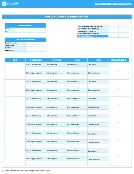 Small business expense report template