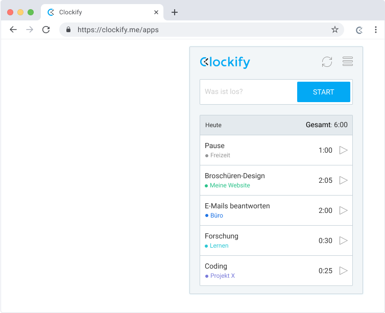 Kostenlose Edge-Erweiterung für Zeiterfassung Screenshot