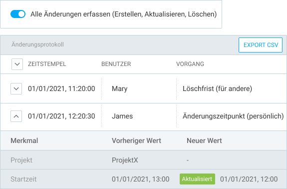 Extra features audit log
