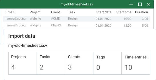 Extra features import timesheets