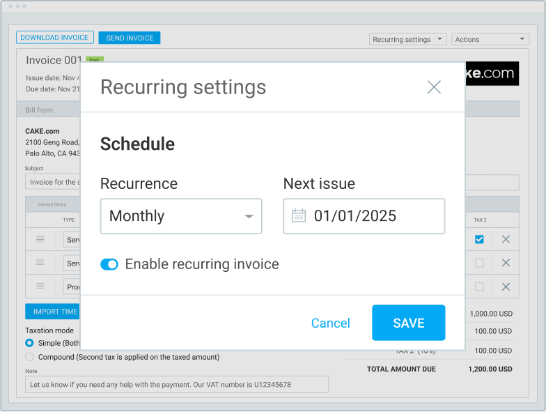 Recurring invoices