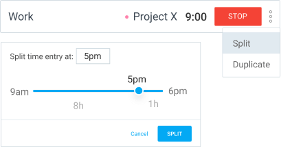 Split one time entry into two