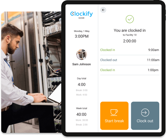 Reloj de fichar para gestión y personal de instalaciones - Clockify captura de pantalla