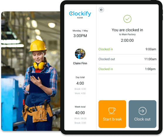 Reloj de fichar para obreros de fábrica - Clockify captura de pantalla