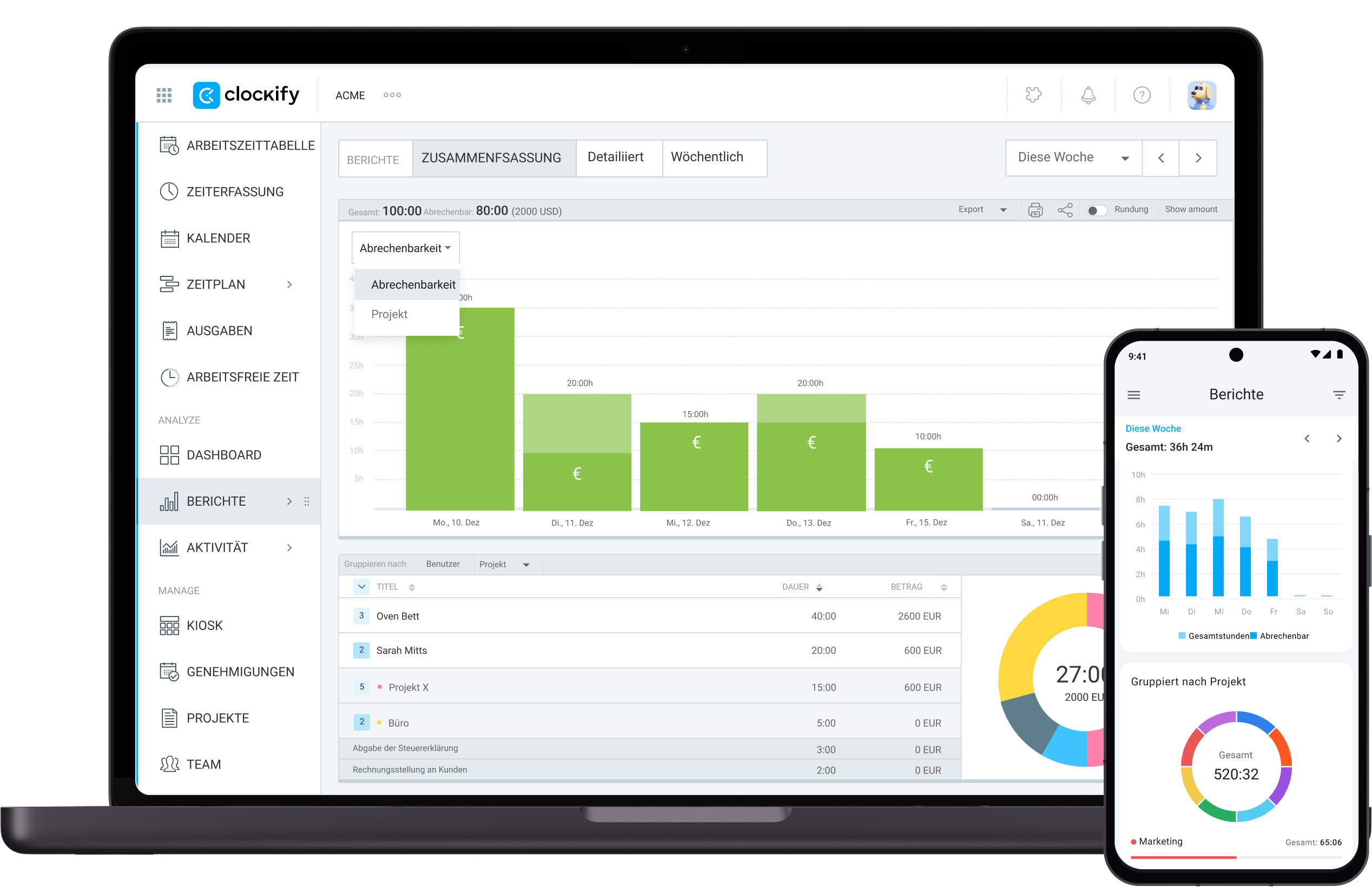 Webversion der Clockify-App