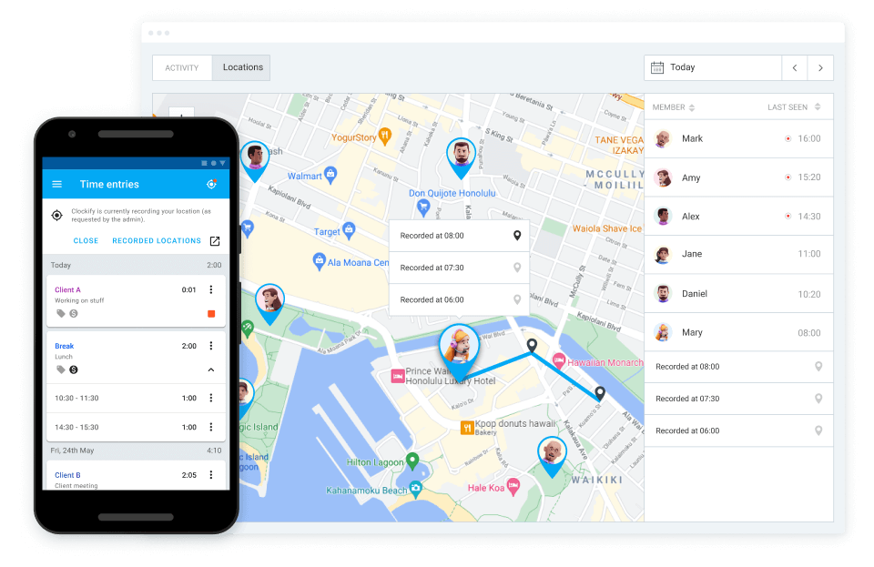 La función de rastreo de ubicación GPS con un mapa de las ubicaciones de usuarios
