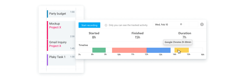 Auto-Tracker, der eine Zeitachse der aufgezeichneten Aktivitäten anzeigt