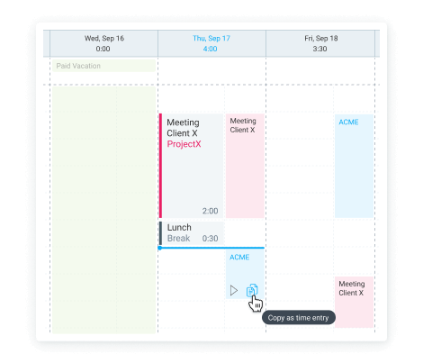 Calendar feature in Clockify