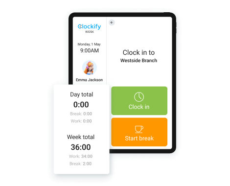 Kiosk feature showing total tracked time