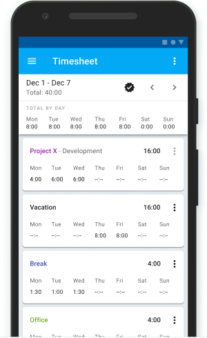 Planilla de horarios en móvil