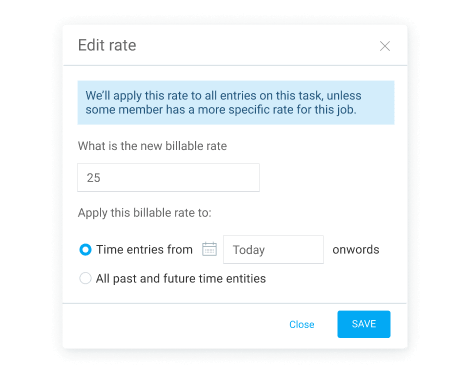 Appliquer un nouveau taux facturable aux saisies de temps passées, présentes ou futures