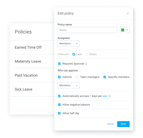 Defining custom time off policies for employees