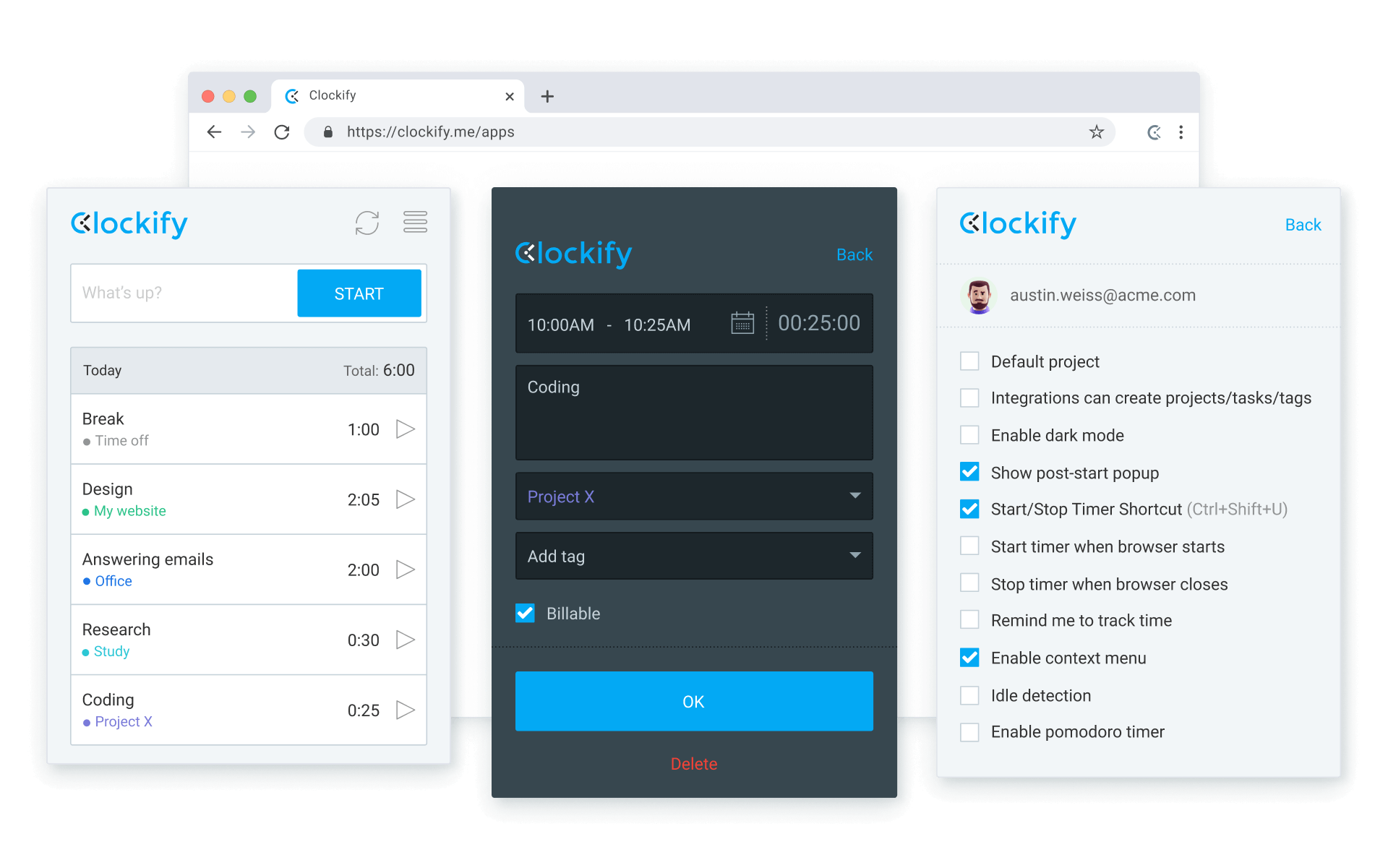 Timer clockify features