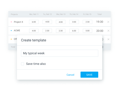 Timesheet feature - saving timesheet as a template