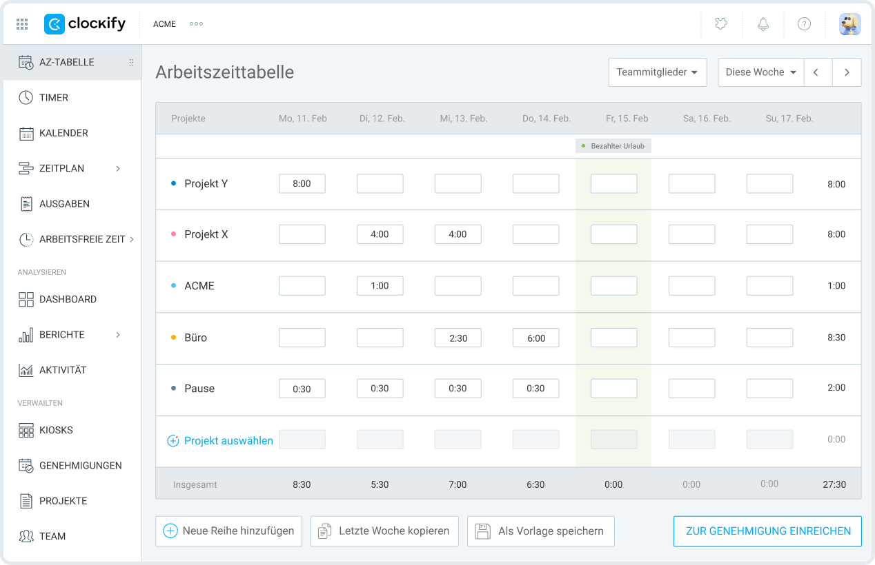 Arbeitszeittabelle-App