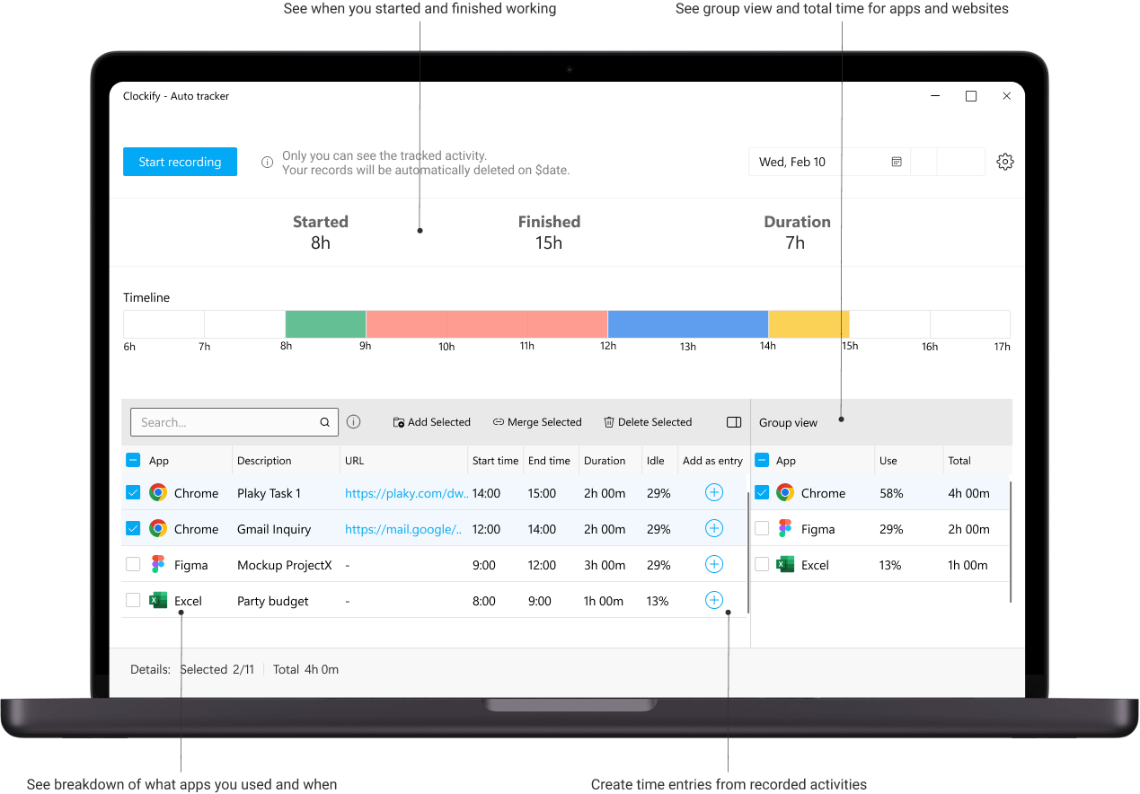 Clockify Auto tracker feature