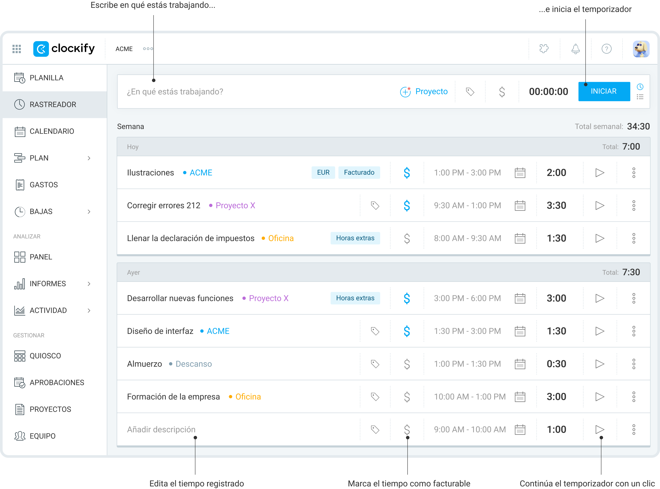 temporizador en Clockify