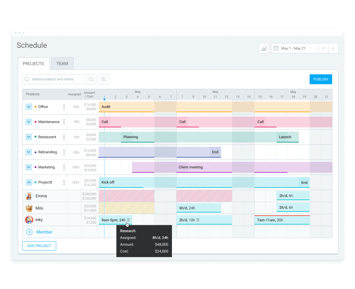 Agendamento de projetos no Clockify