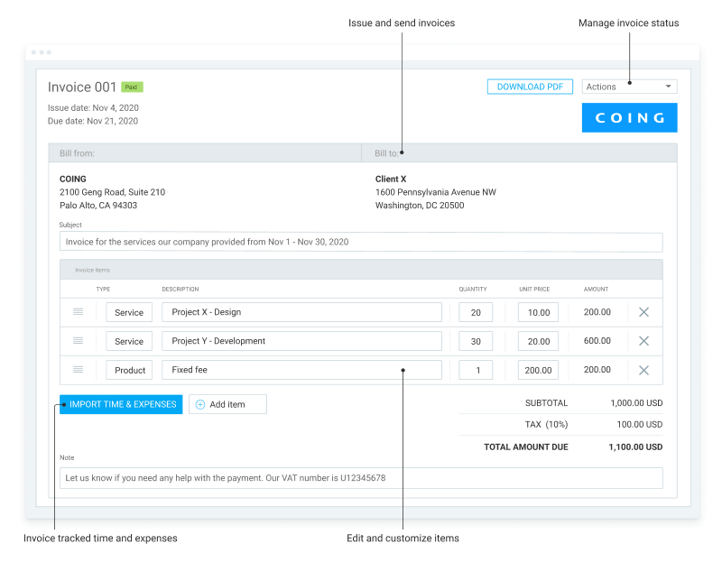 Timely alternative invoicing screenshot