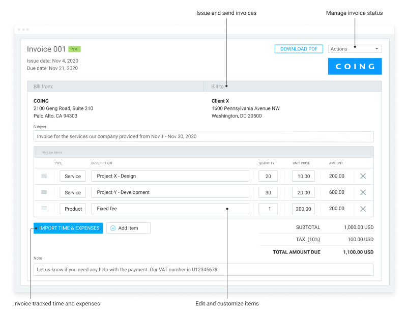 Free Timesheets alternative invoicing screenshot