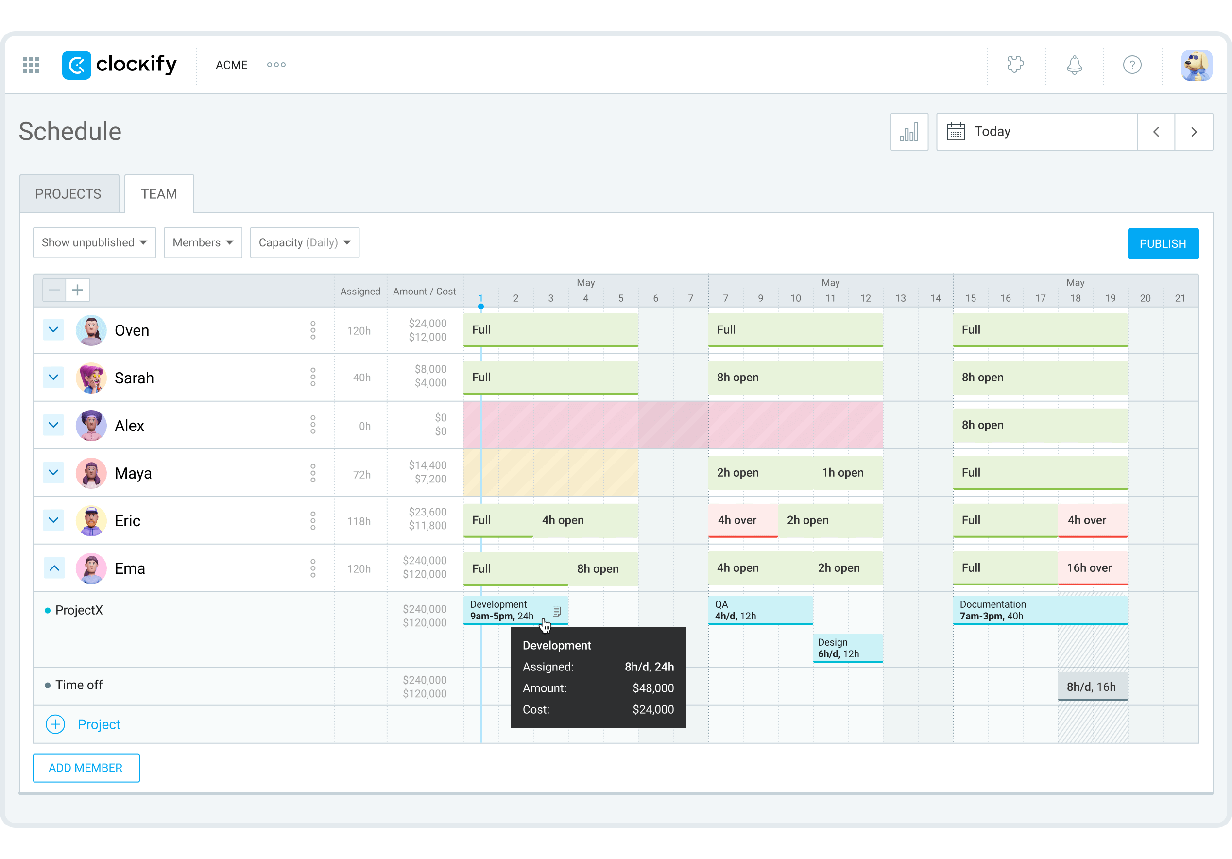 Scheduling tasks in Clockify