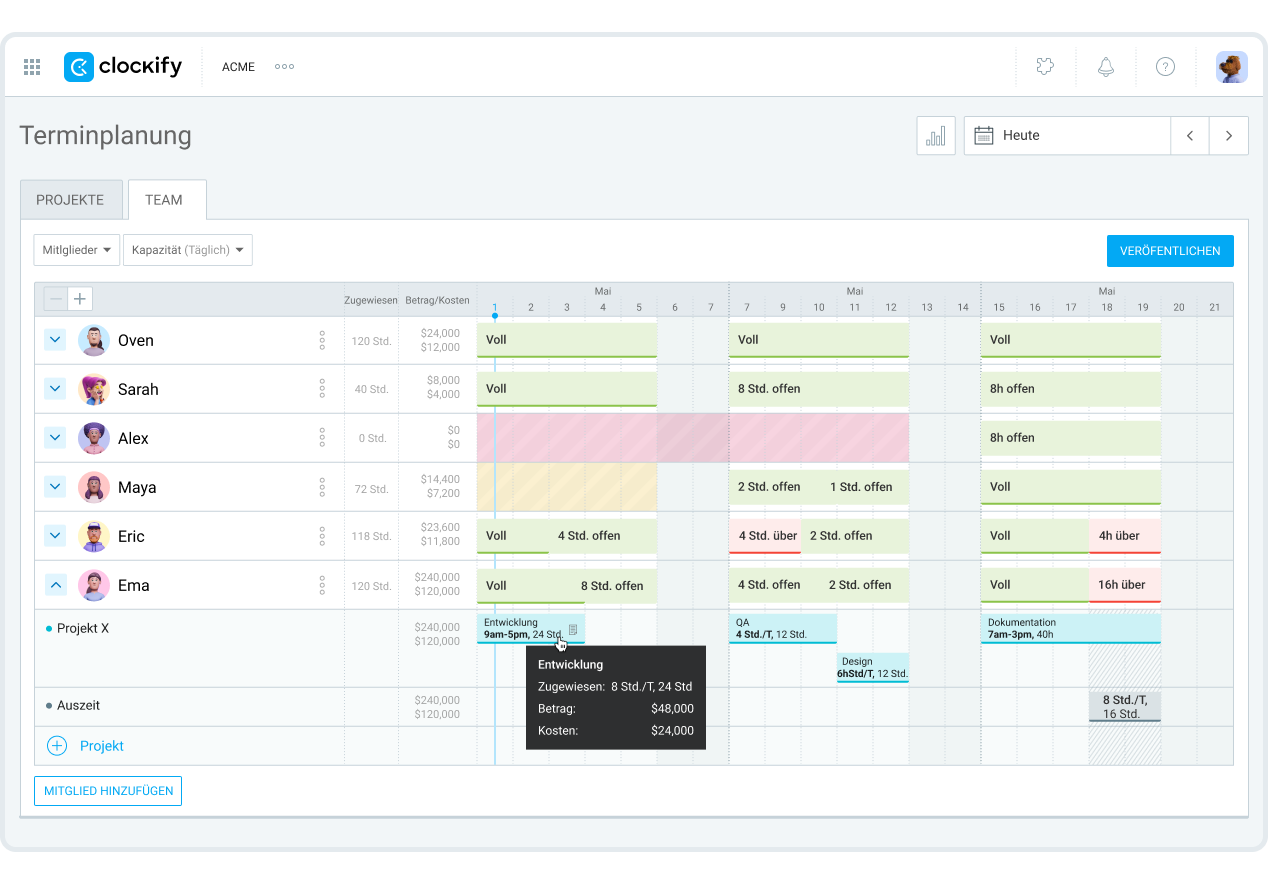 Free Toggl alternative scheduling screenshot