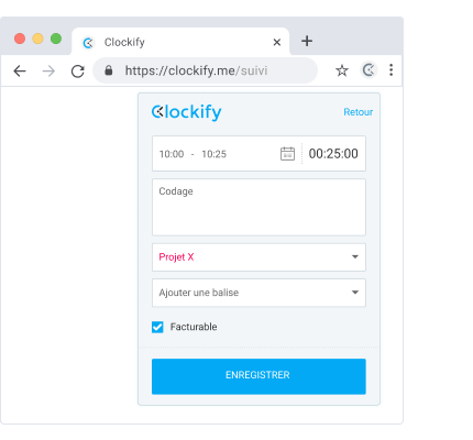 Extension de navigateur pour le suivi du temps Clockify pour Chrome