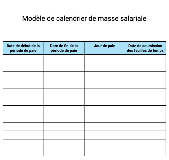 Modèle de calendrier de masse salariale