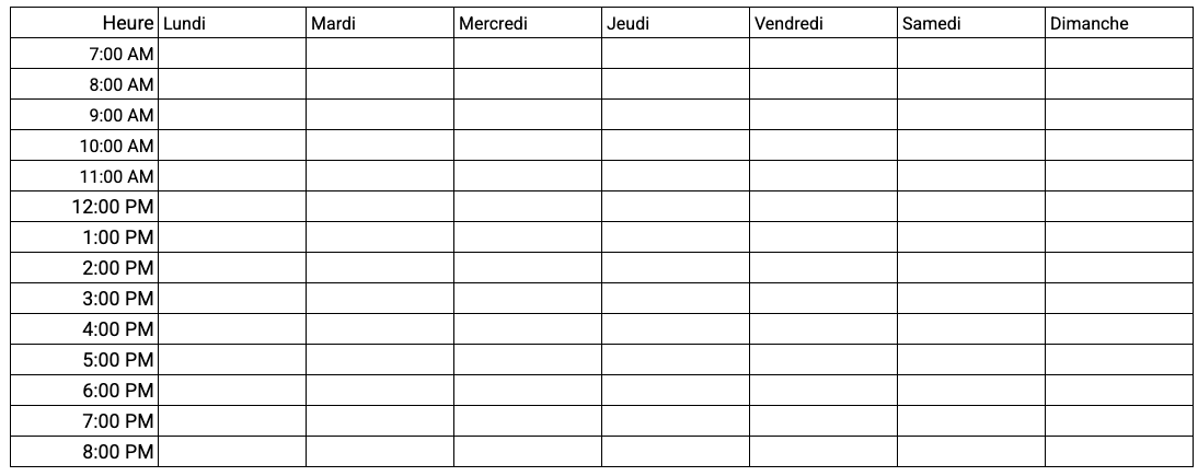 Feuille de calcul journalière pour les employés