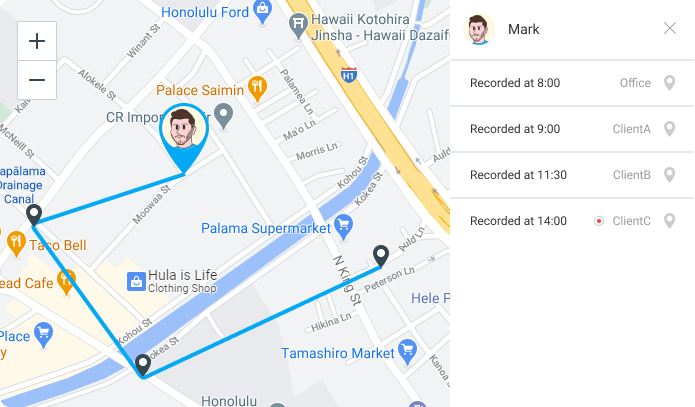 Detaillierte Route von GPS-Standorten deiner Mitarbeiter