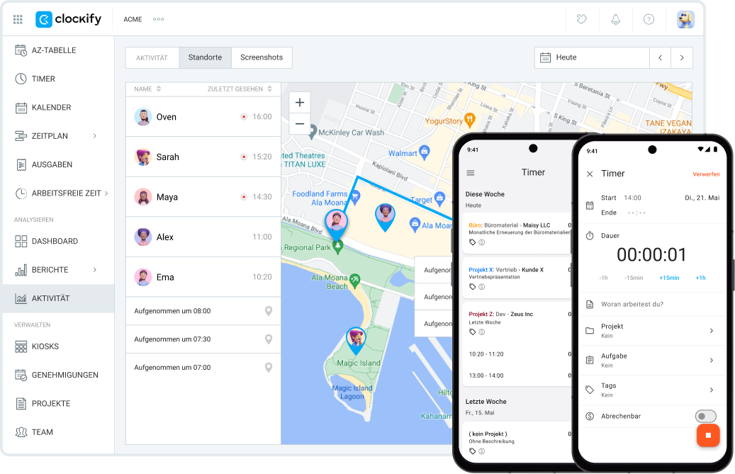 GPS-Stempeluhr und Zeiterfassung-App für Mitarbeiter - Clockify Screenshot